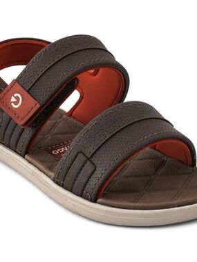 Kids Brown Strap Sandals with Orange Accents - Comfort Footbed